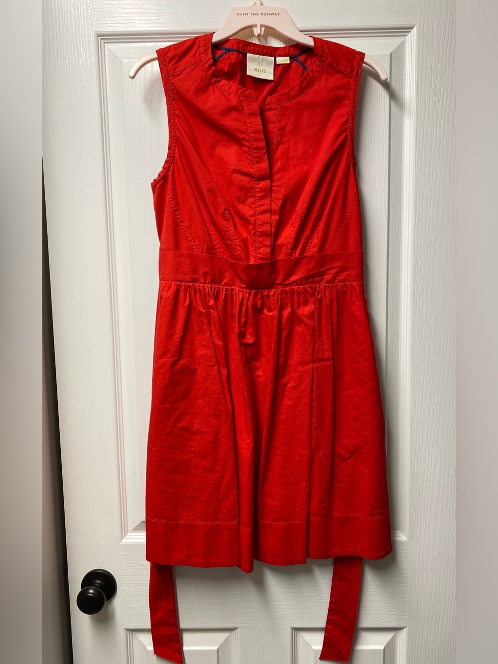 Anthro Maeve red A-line dress with belt